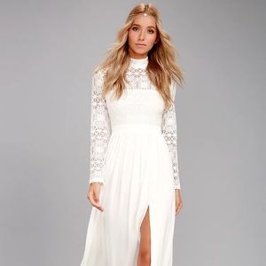 Lulus In Dreams White Long Sleeve Lace Maxi Dress